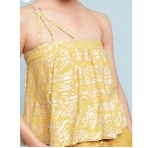 Y2K Floreat Anthropologie Yellow Geometric Embroider One Shoulder Top S Festival